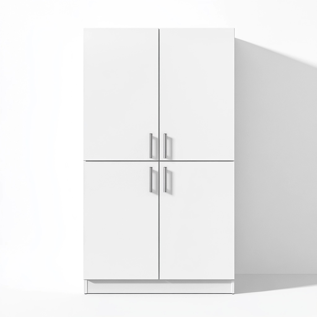 Armario alto de almacenamiento de madera funcional para dormitorio o salón acabado en blanco con tiradores metálicos y gran capacidad JD4649395