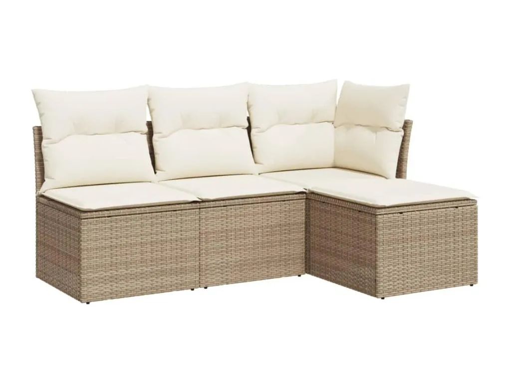 Juego de sofás de jardín con cojines beige 4 piezas ratán sintético