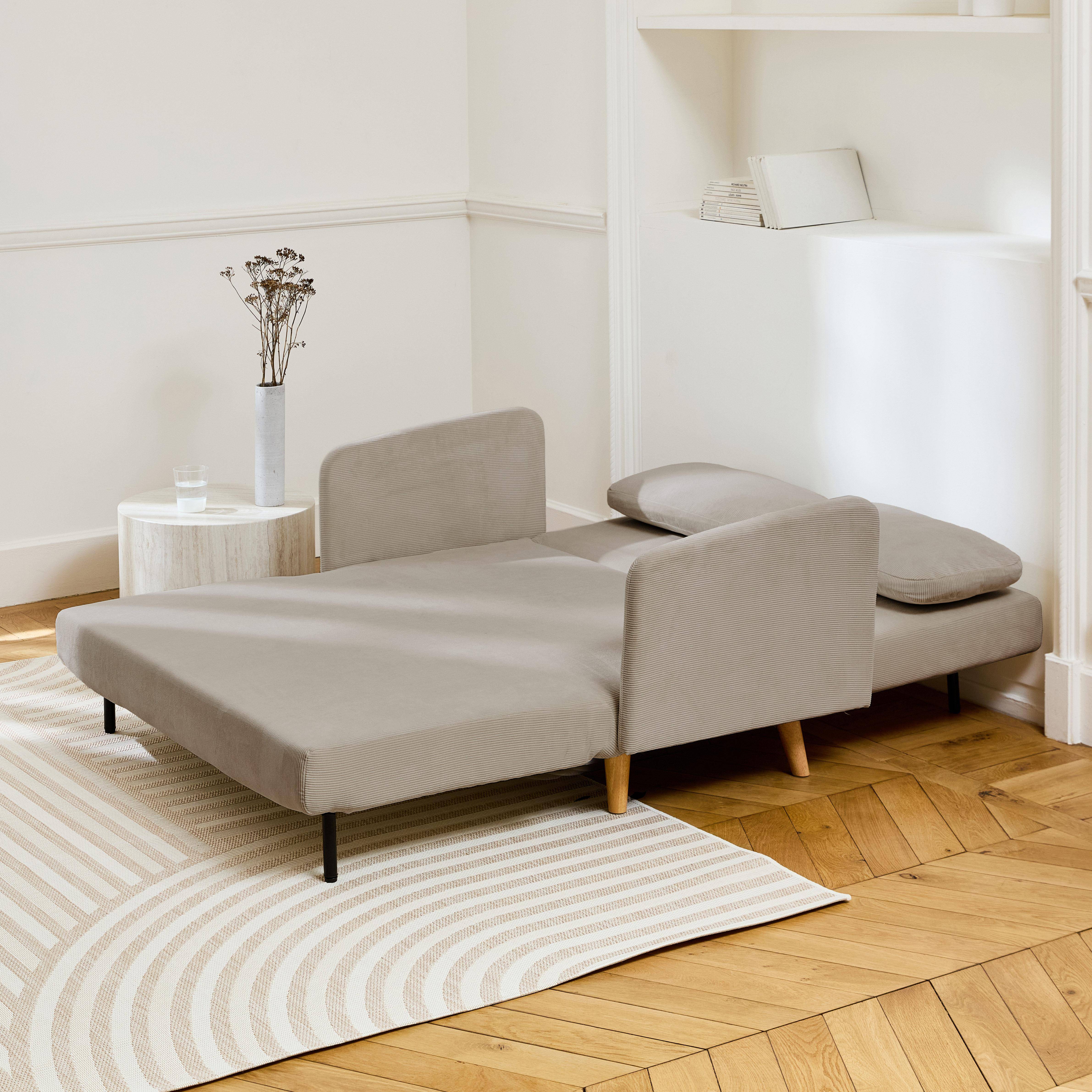 Panam pana - Sofá cama de pana con patas de madera,  2 plazas