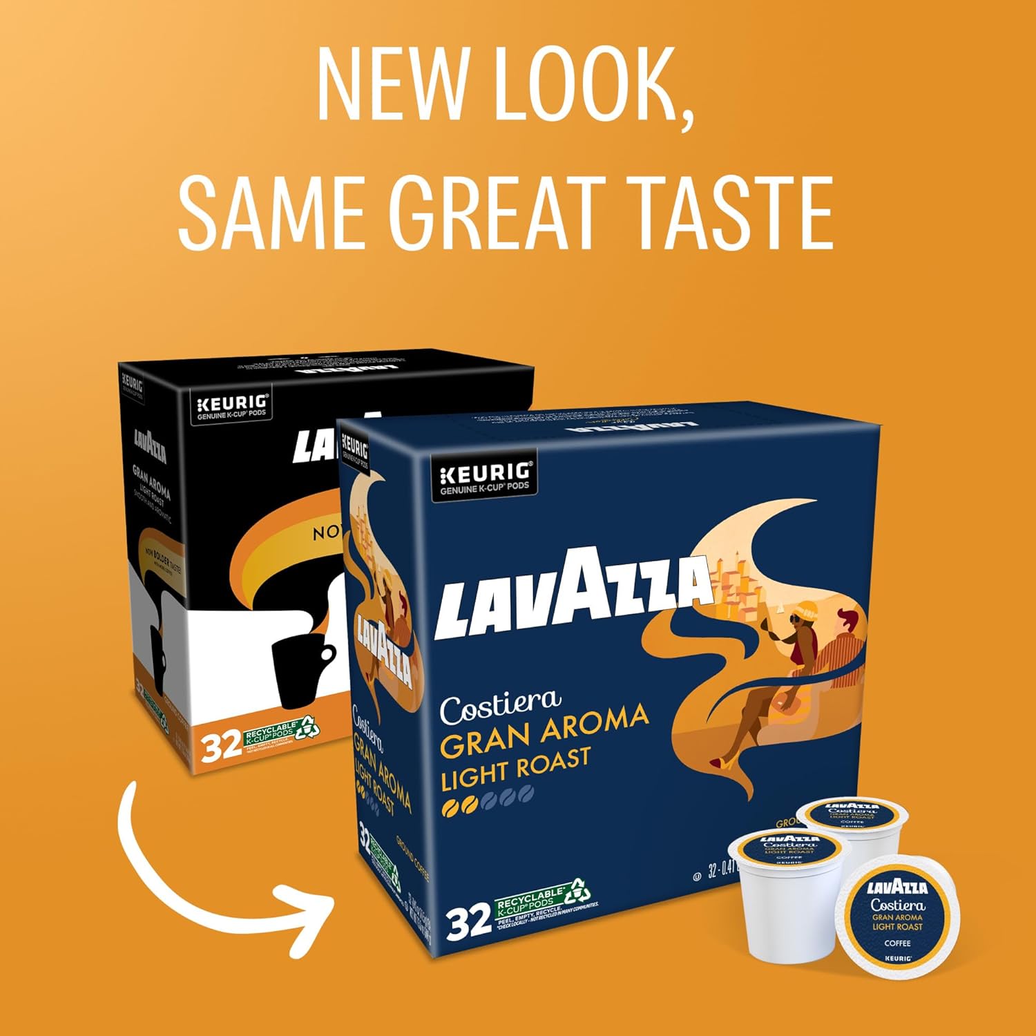 Lavazza Costiera Gran Aroma. Single-Serve Keurig K-Cup Pods. Light Roast Coffee. 32-Count Box