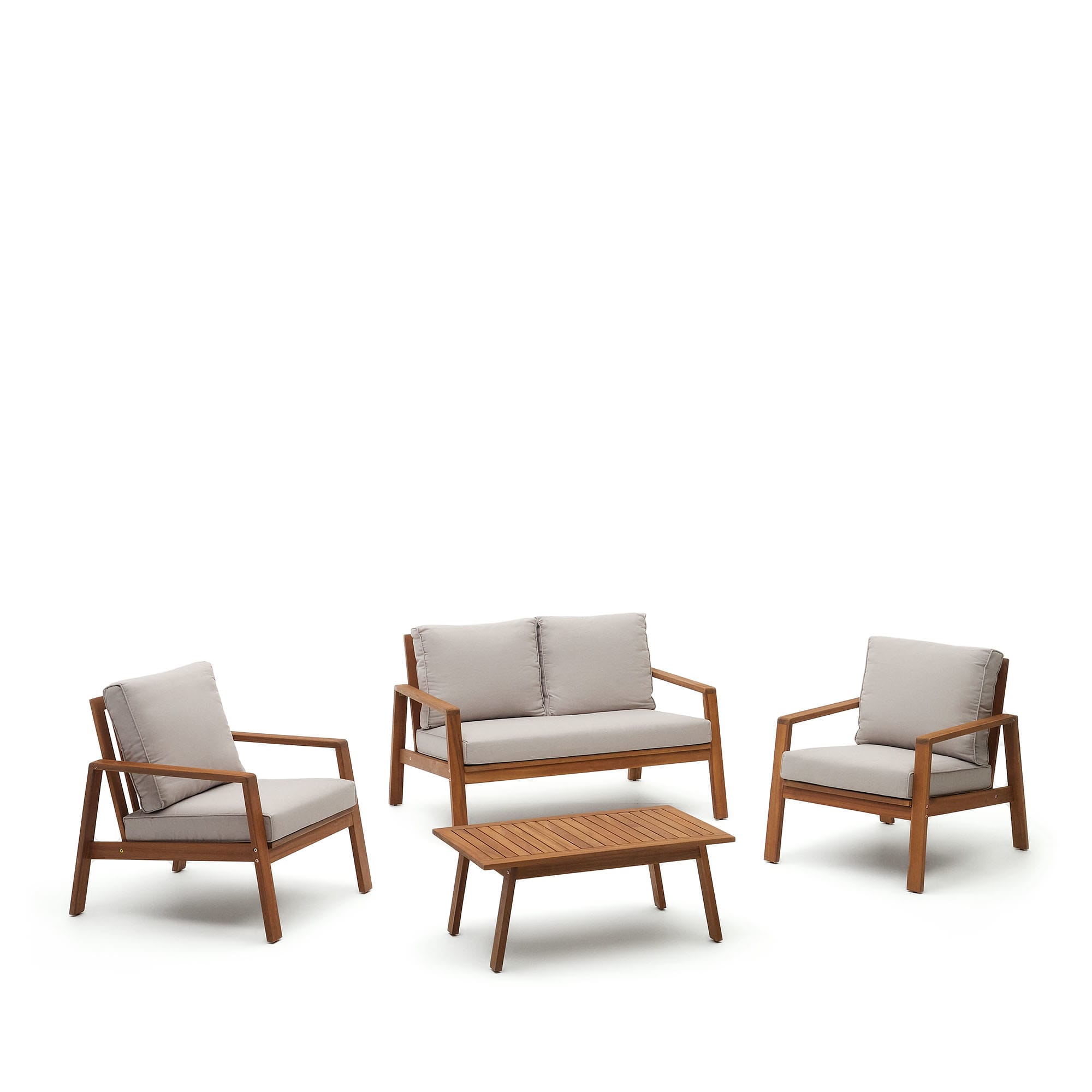 Kave Home - Set Frares van 2-zitsbank, 2 fauteuils en salontafel