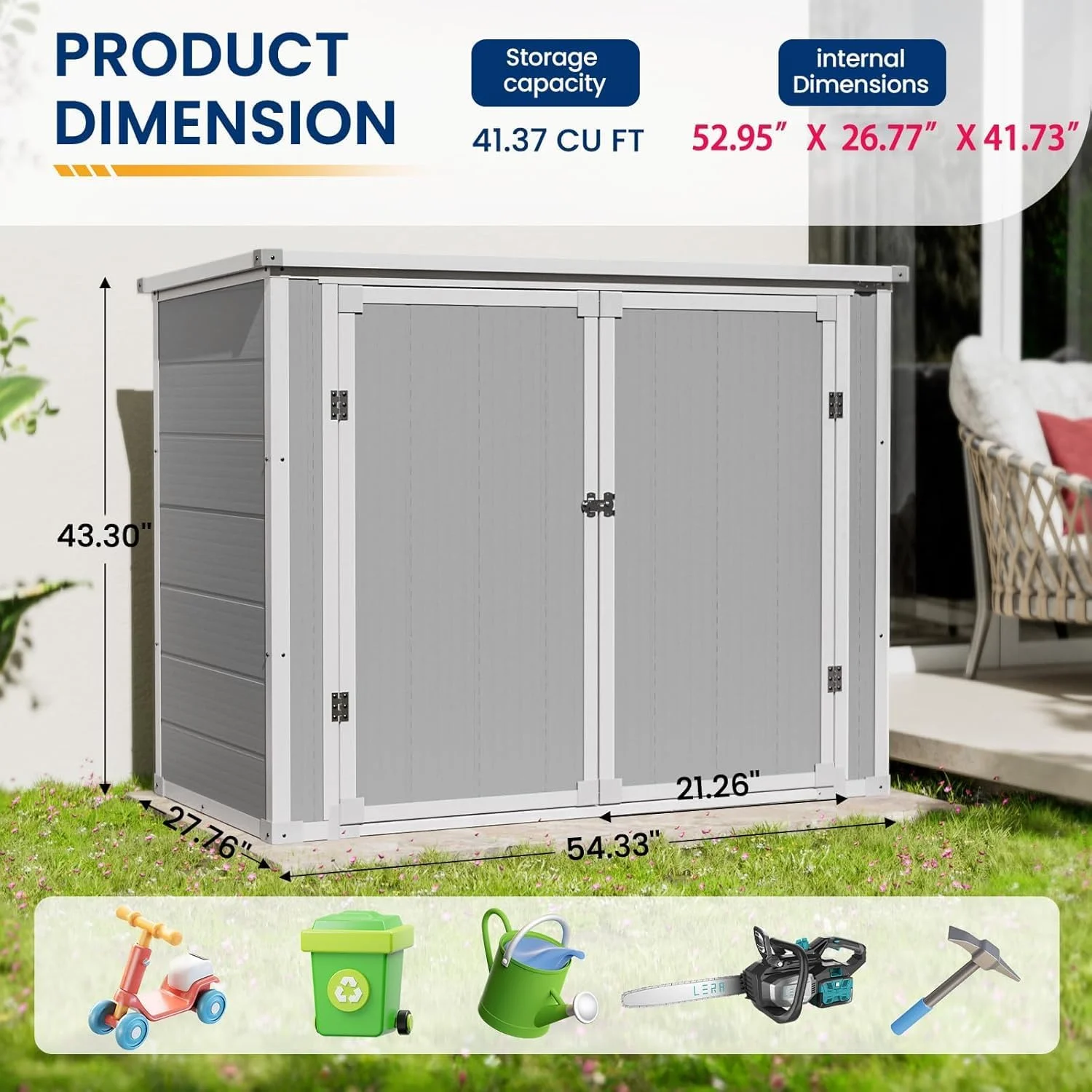 ELPOSUN Outdoor Storage Shed 6x4.5 ft, Resin Outside Sheds & Outdoor Storage Plastic for Trash Can, Bike, Lawnmower, Generator, Tool Shed with Lockable Door for Backyard, Lawn, Patio, Grey & White - Image 34