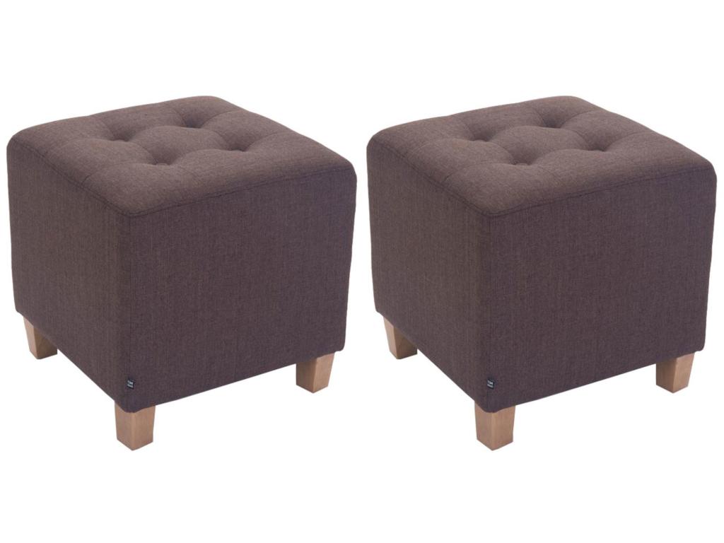 2x taburetes bajos puff reposapiés otomanos en tela marrón tela madera M10_001633