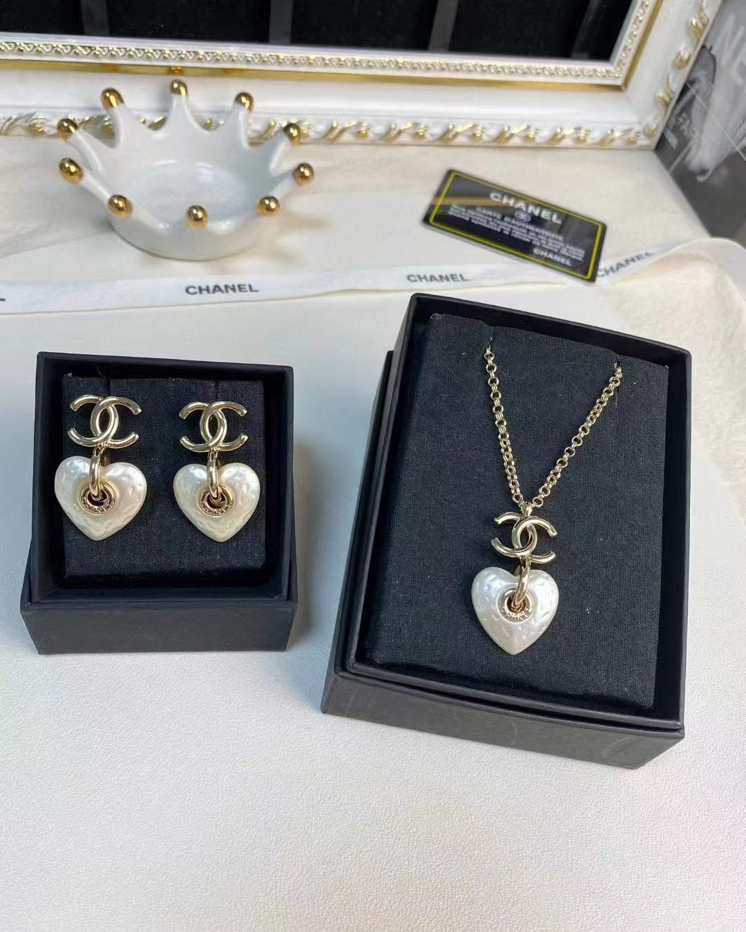 Chanel White Love Heart Double C Earrings - Original Replica Club