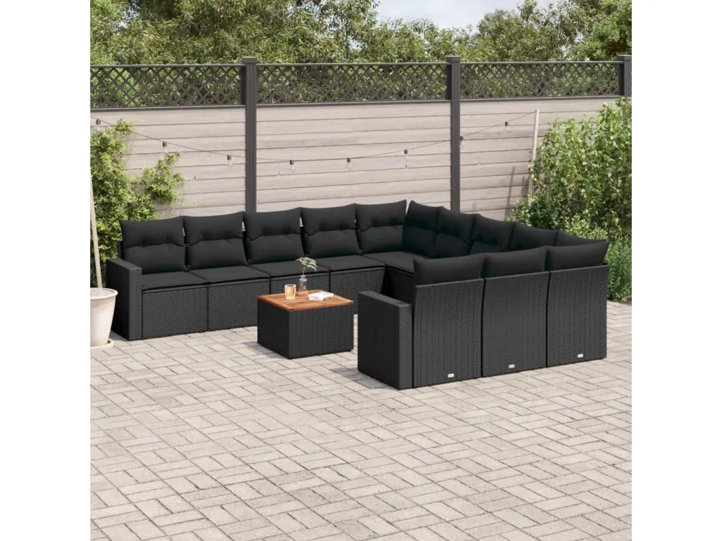 Set de sofás de jardín 12 piezas cojines ratán sintético negro
