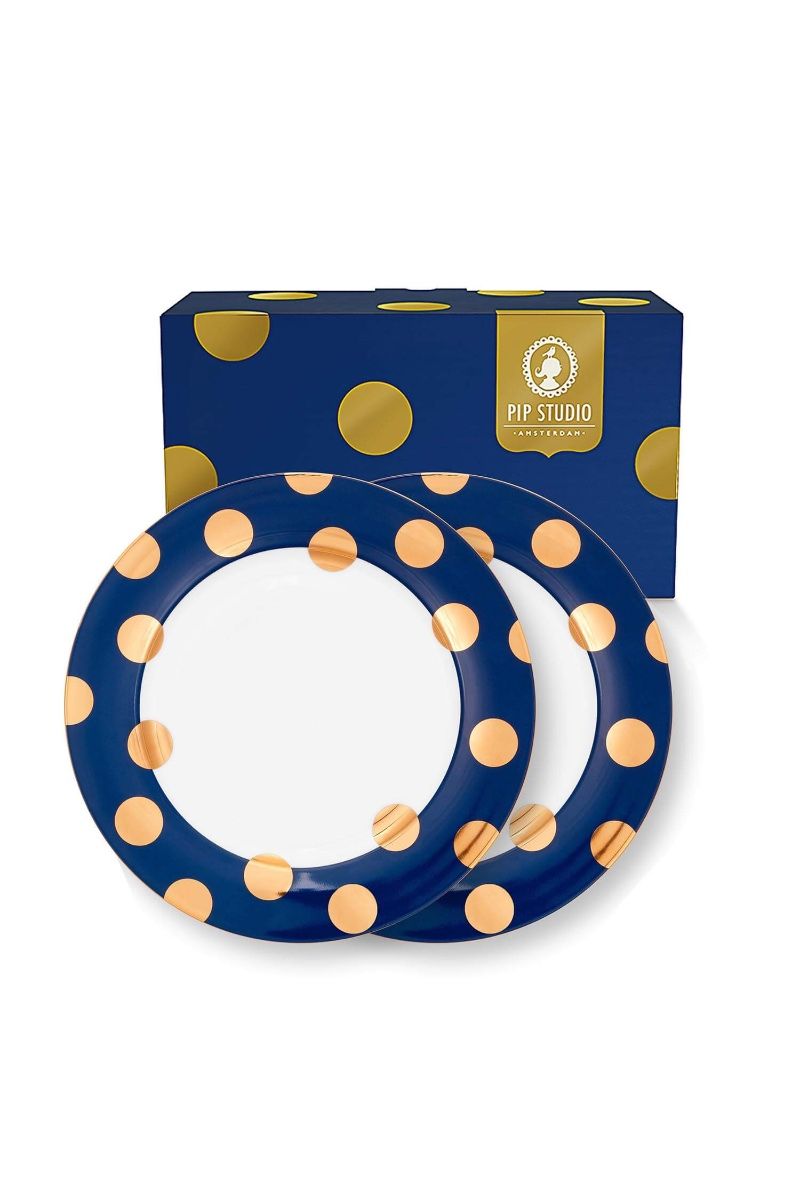 Set/2 Plates Dot Delight Navy/Gold 26.5cm