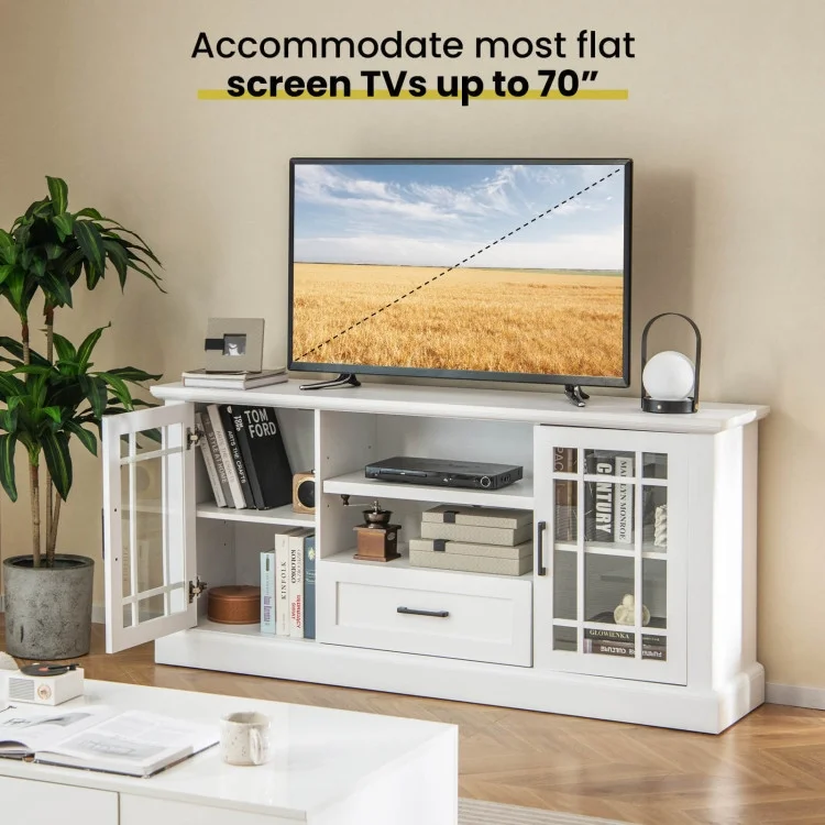TV Stand for TVs up to 70 with Glass Doors Cubbies and Drawer - Image 7