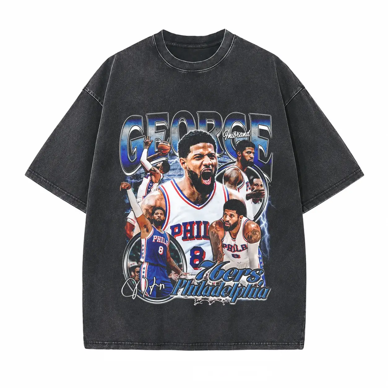 Basketball Forward Collage Printed Unisex Washed T-Shirt