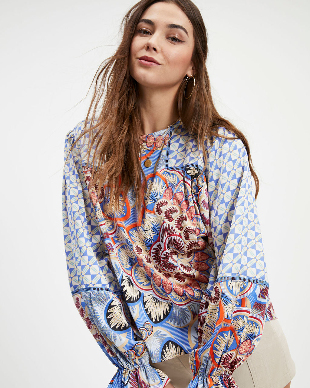 Owen Satin Printed Long Sleeve Top - FINAL SALE - Se7enfashion