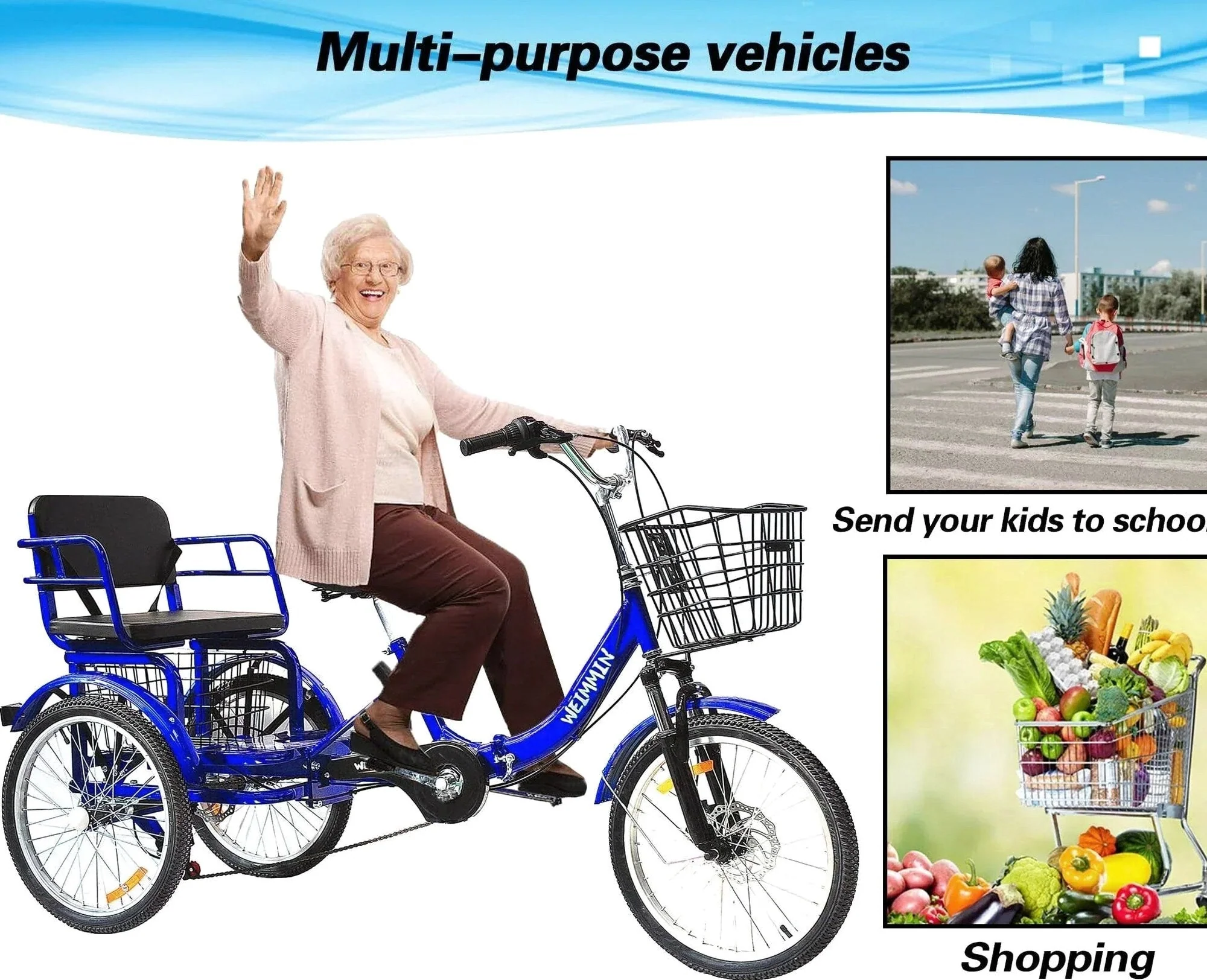 WEIMMIN Adult Folding Tricycle, 20 Inch, 3 Wheel, 7 Speed, Star Strip Blue - Image 2 WEIMMIN Adult Folding Tricycle, 20 Inch, 3 Wheel, 7 Speed, Star Strip Blue - Image 2