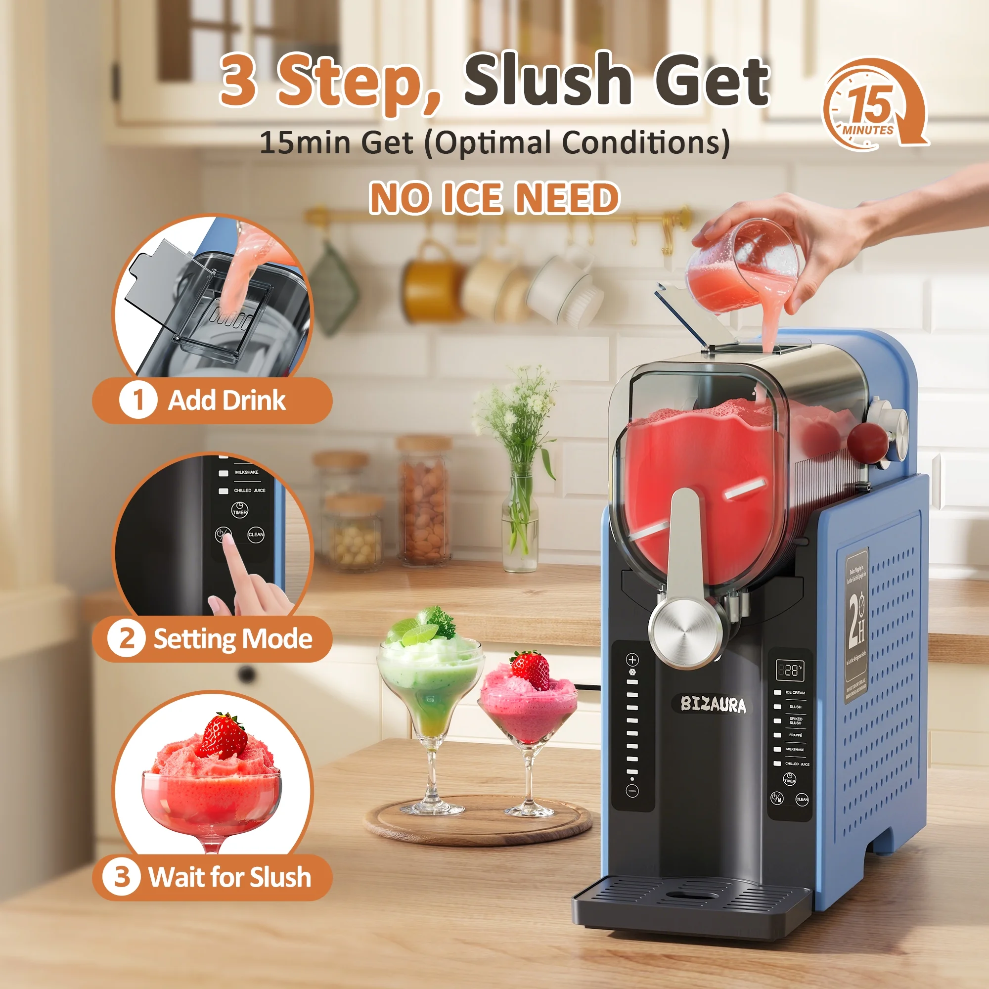 BIZAURA Slushie Machine, Slushy Machine for Home No Ice Need, Professional Frozen Drink Maker, 6 Presets for Milkshakes, Frapp-s, Slush, Ice Cream - Image 15
