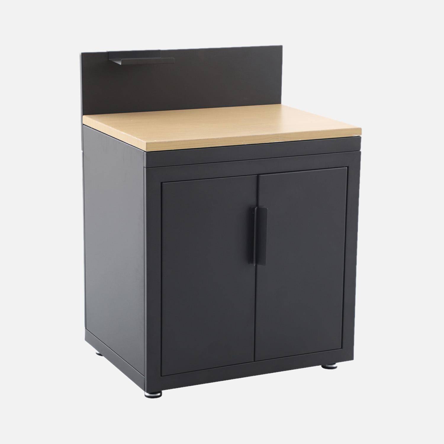 Milos - Cocina exterior de acero y decoración de madera 2 puertas 1 gancho, 80cm