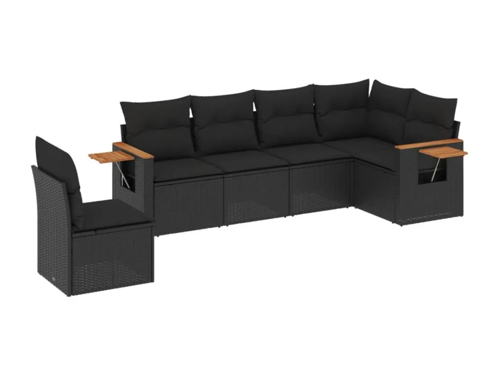 Vivircalido Set de sofás de jardín 6 piezas y cojines ratán sintético negro 79354jxck