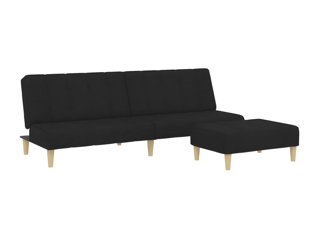 Sofá cama de 2 plazas con taburete tela negro