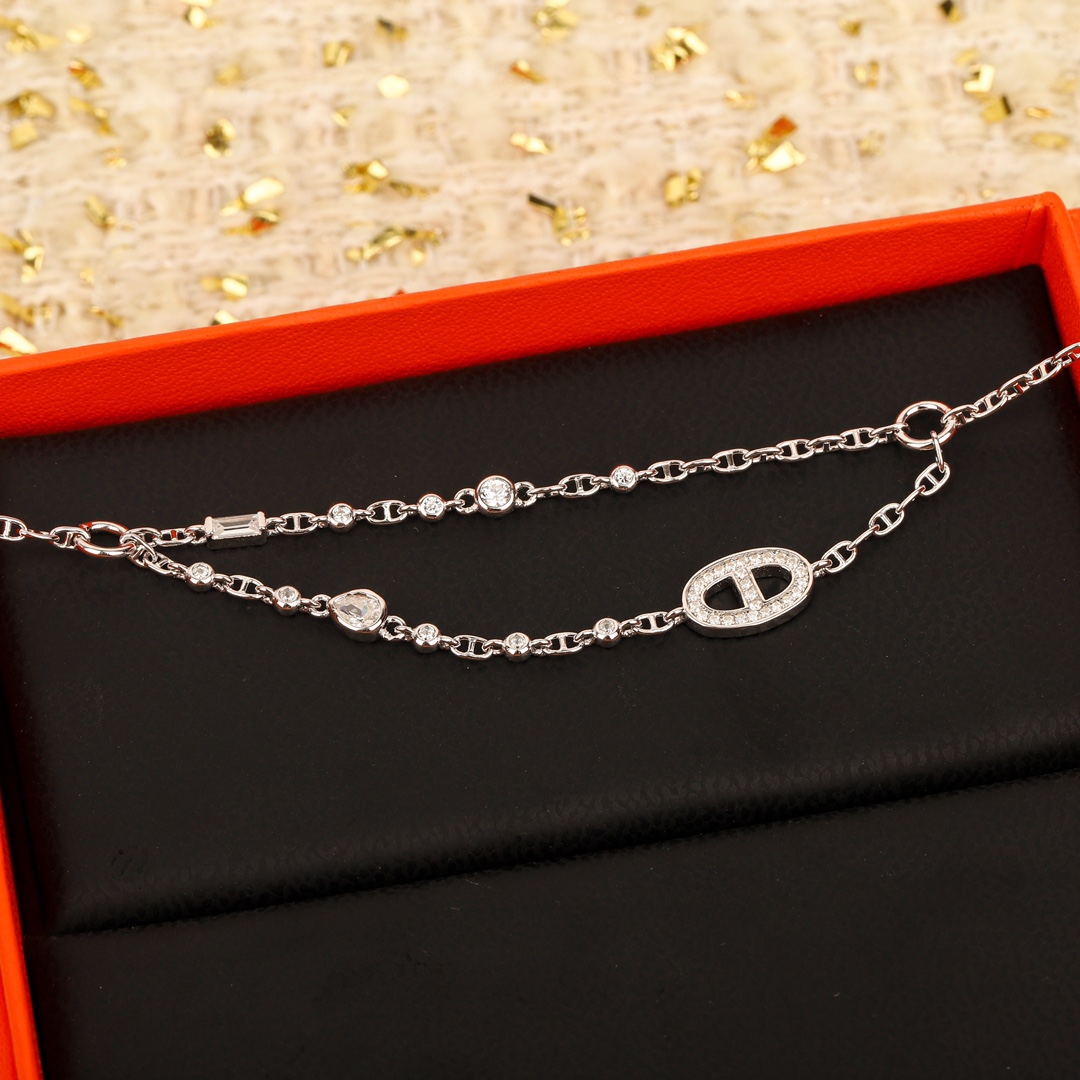 Hermes OT Clasp Two Layers Pig Nose Silver Bracelet - Original Replica Club