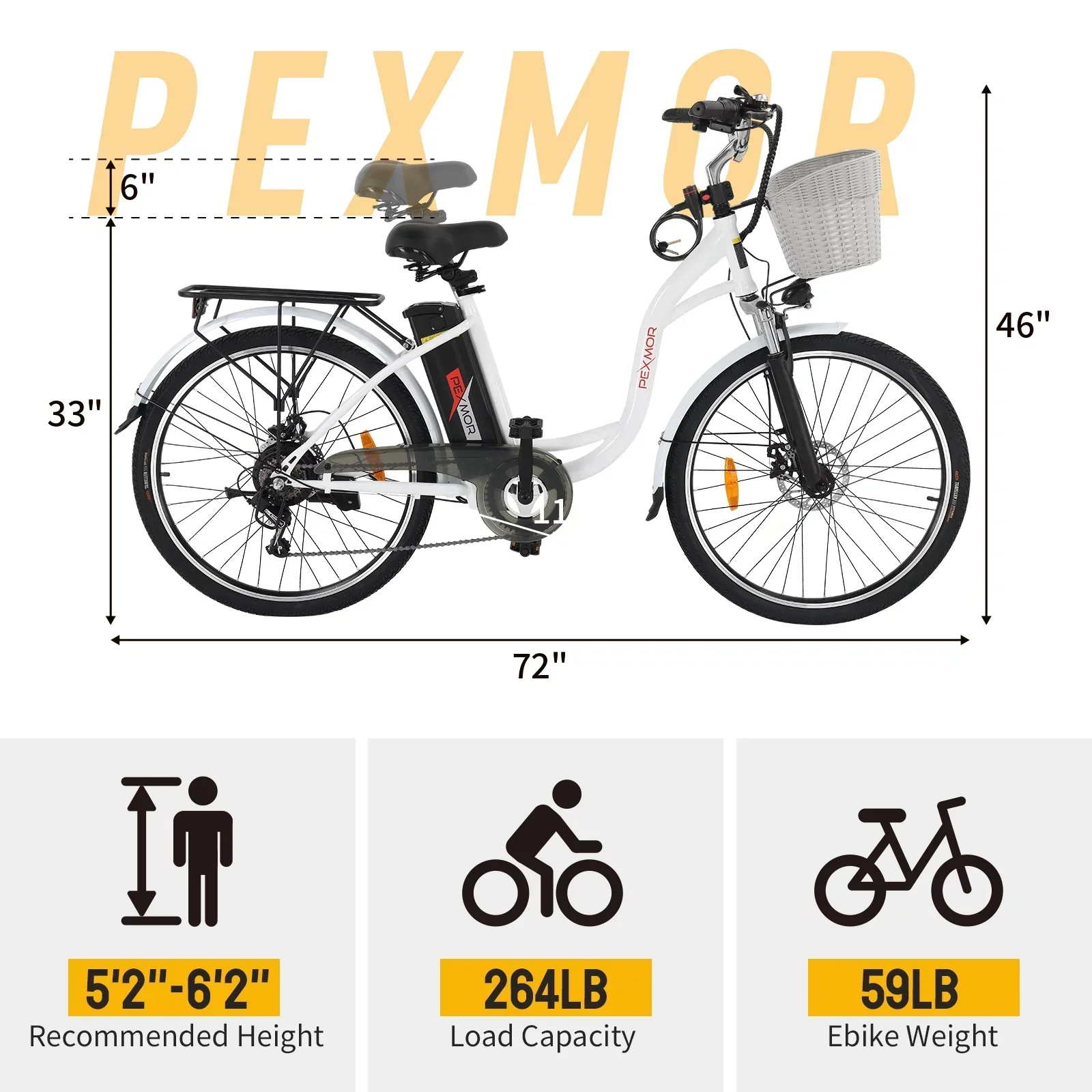 PEXMOR Adult Electric Bike 350W Peak 500W 36V 12.5AH 26in Cruiser - Image 8 PEXMOR Adult Electric Bike 350W Peak 500W 36V 12.5AH 26in Cruiser - Image 8