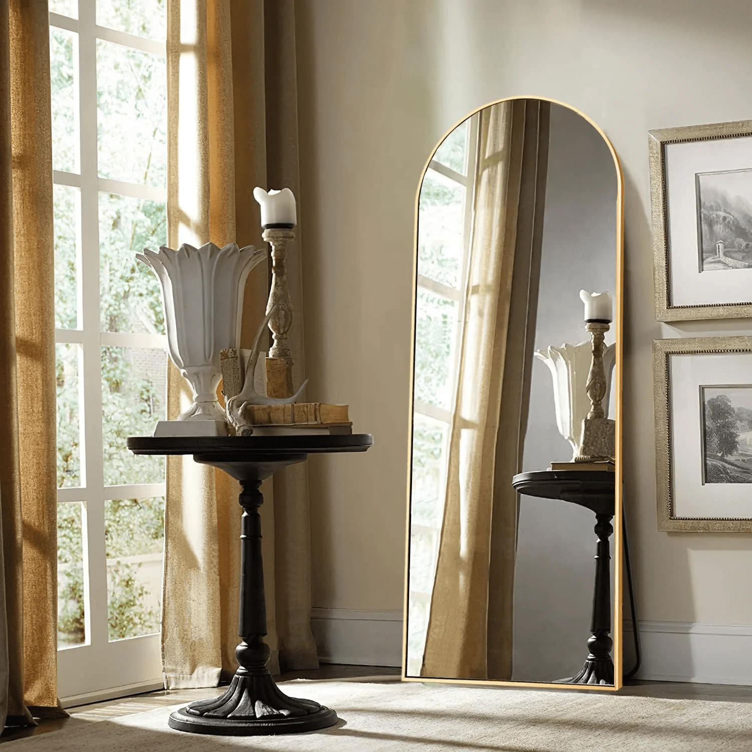Vlush Full Length Mirror, 65"x22" Arched Floor Mirror, Full Body Standing Mirror with Aluminum Frame (Gold) - Image 2