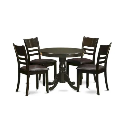 East West Furniture 5-Piece Round Dining Set - Cappuccino Kitchen Table with 4 Chairs (Seat Options Available)