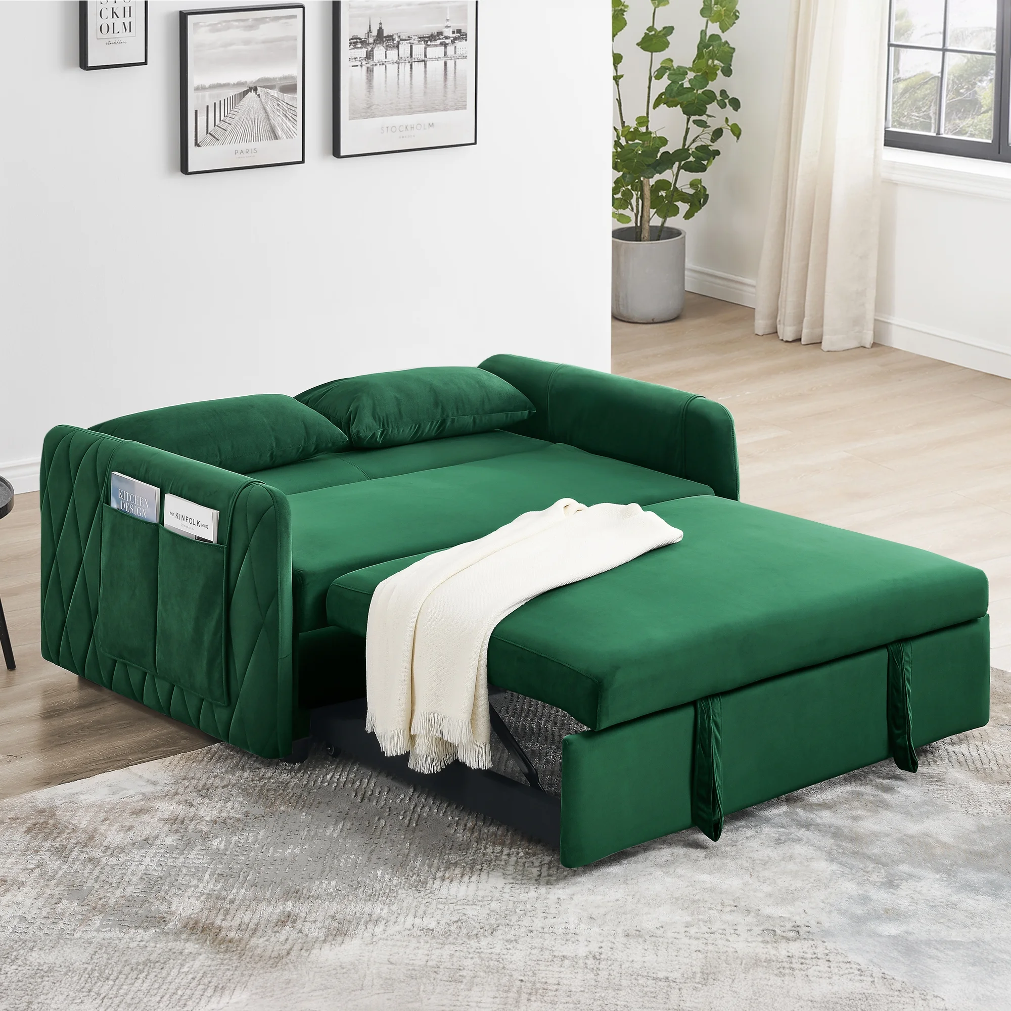 Convertible Sofa Bed,3 in 1 Sleeper Sofa with 2 Pillows and Adjustable Backrest for Living Room Office,Black - Image 15
