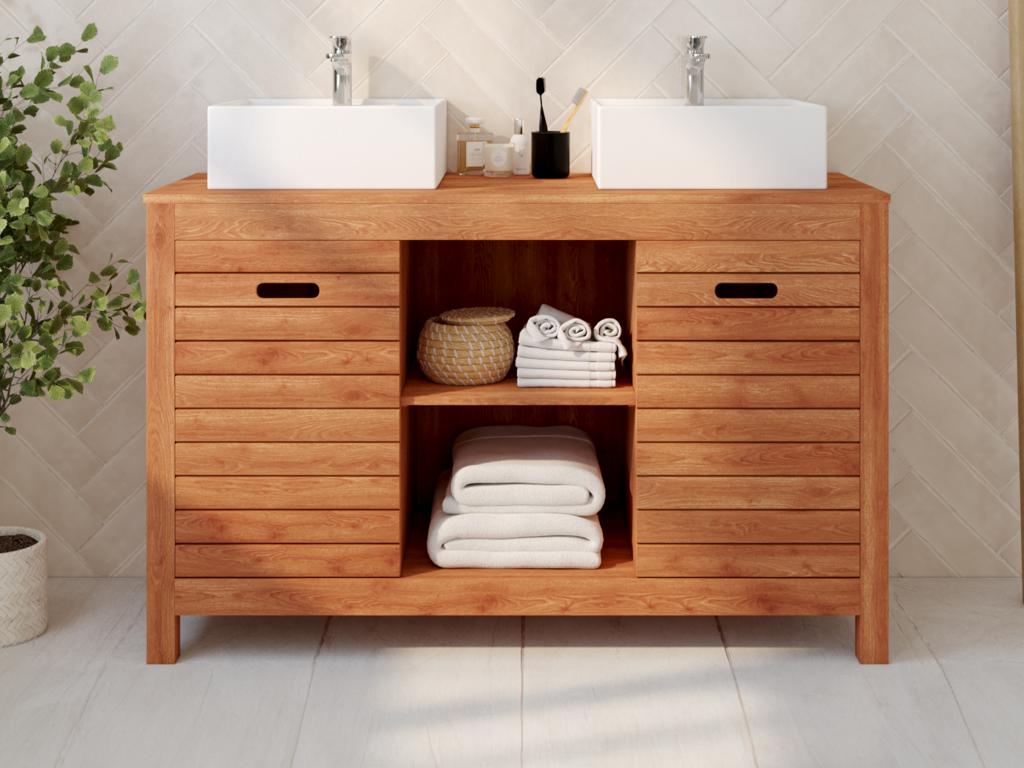 Mueble de baño de madera de acacia con lavabo - 130 cm - PULUKAN
