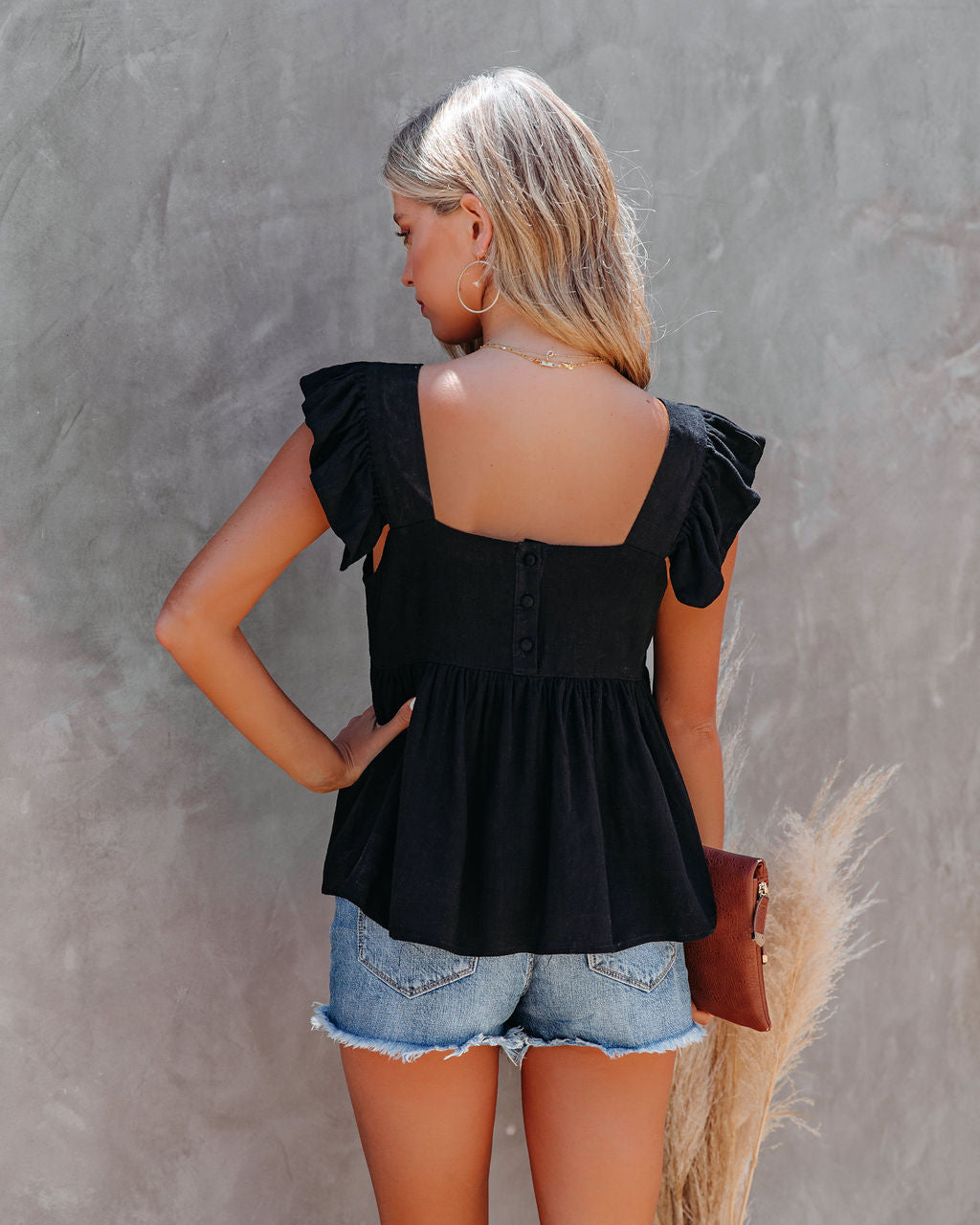 Jody Linen + Cotton Babydoll Top - Black - Se7enfashion