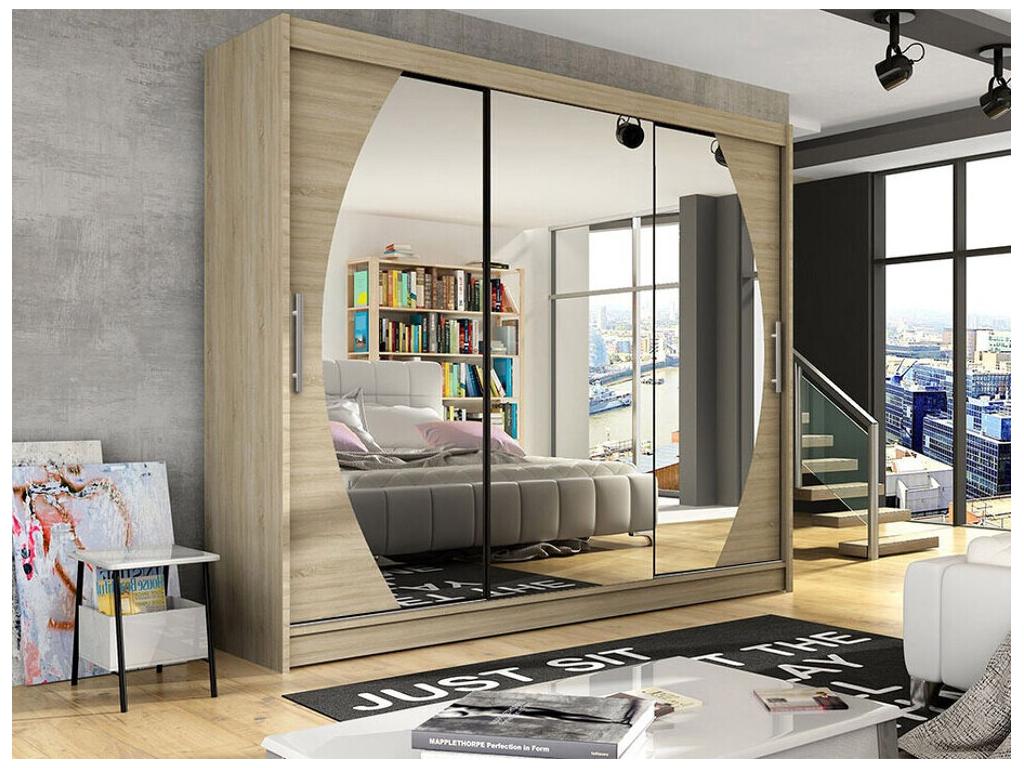 Armario Atlanta 130, Roble Sonoma, 215x250x58cm, Puertas de armario: Correderas