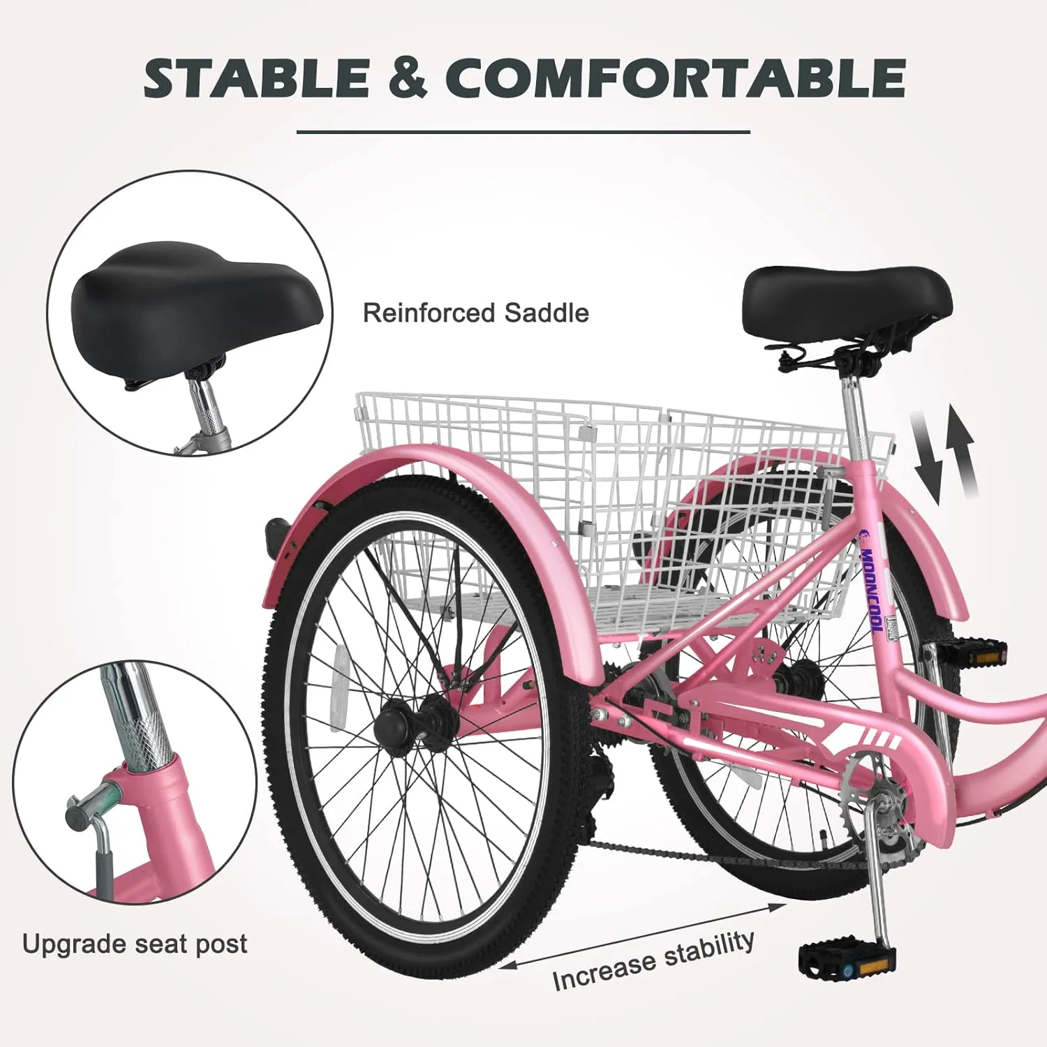 FICISOG 7 Speed Adult Tricycle for Women, 20/24/26 Inch Adult Trike with Basket, 3 Wheel Bikes for Adults Seniors, Cruise Trike for Shopping Picnic - Image 23