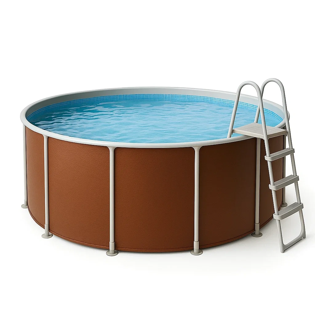 Piscina tubular redonda 448x105 cm, color marrón, con filtro y escalera EMHeiGe297LQ
