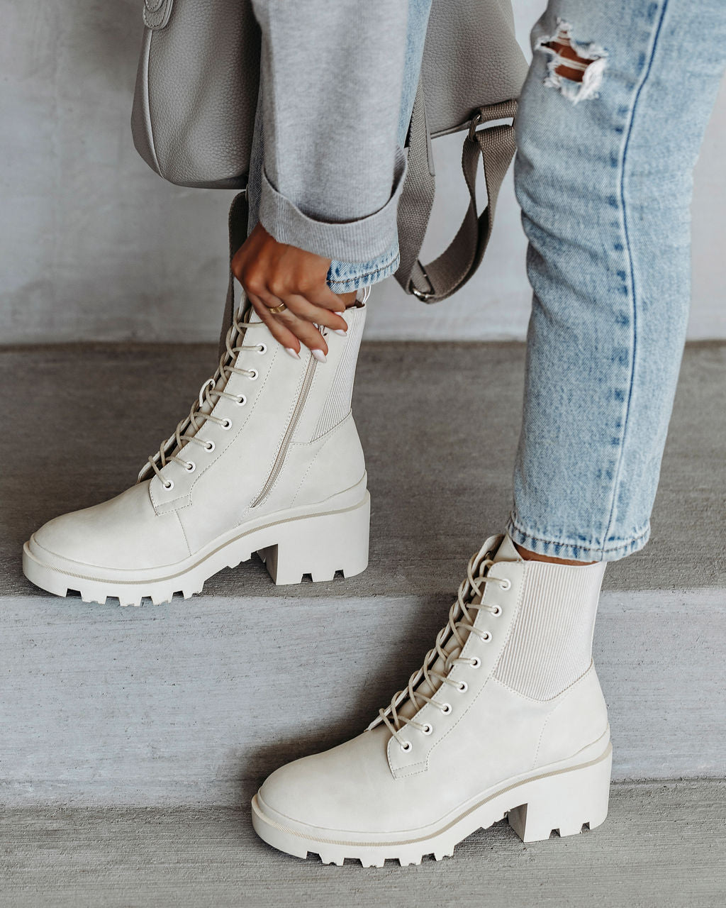 Willa Heeled Lace Up Boot - Cream - Se7enfashion