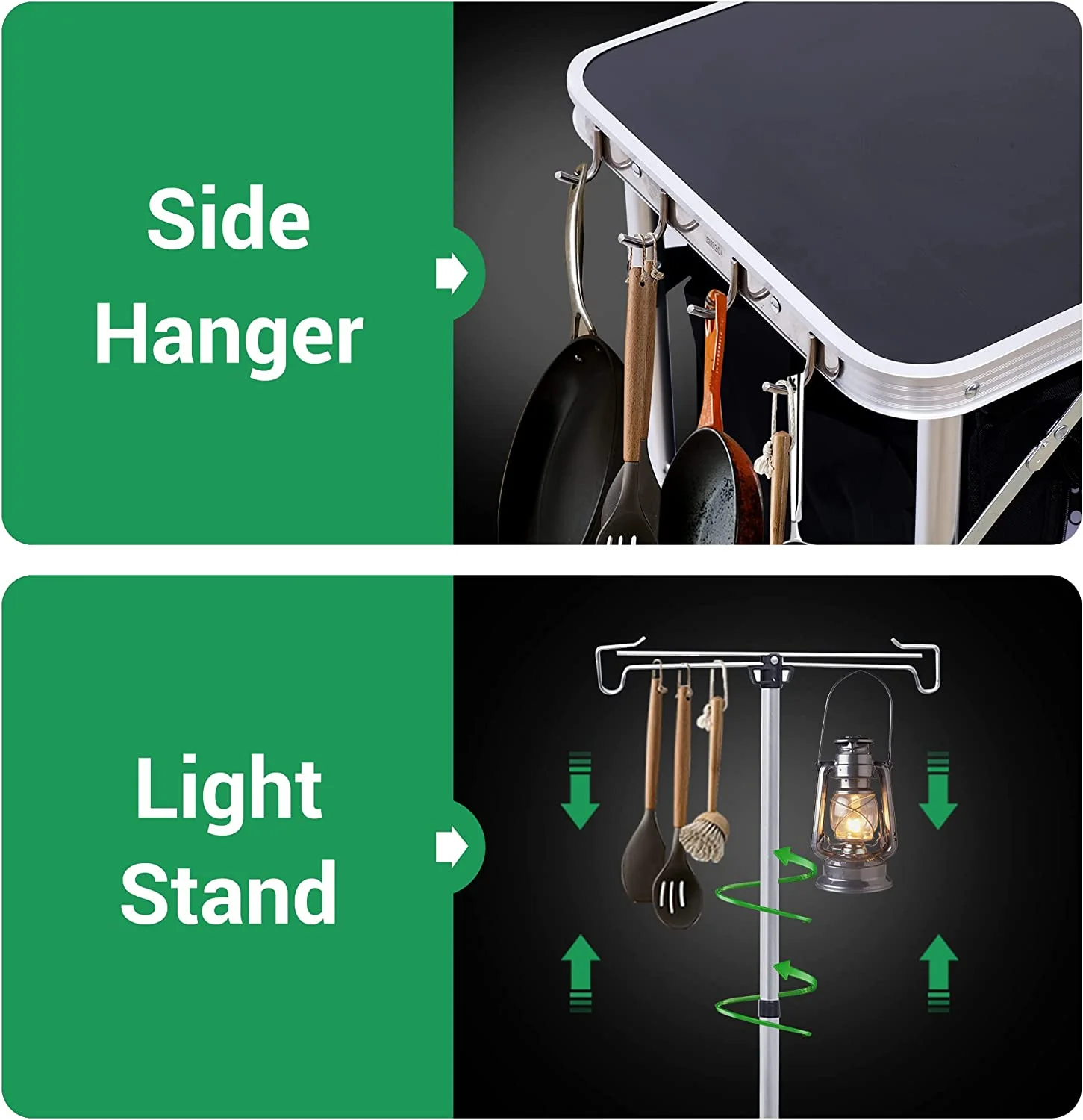 C Camping Kitchen Table, Folding Table, Upgrade Light Stand and Windshield Cooking Station & 3 Organizers, Carry Bag for Outdoor, Beach, BBQ, Picnic, Cooking, Indoor, Office - Image 3