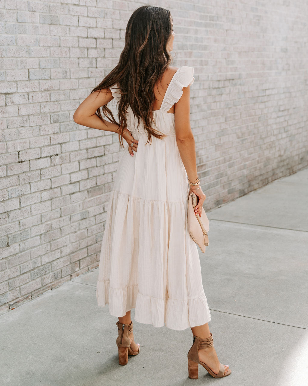 Cana Tiered Textured Midi Dress - Cream - Se7enfashion