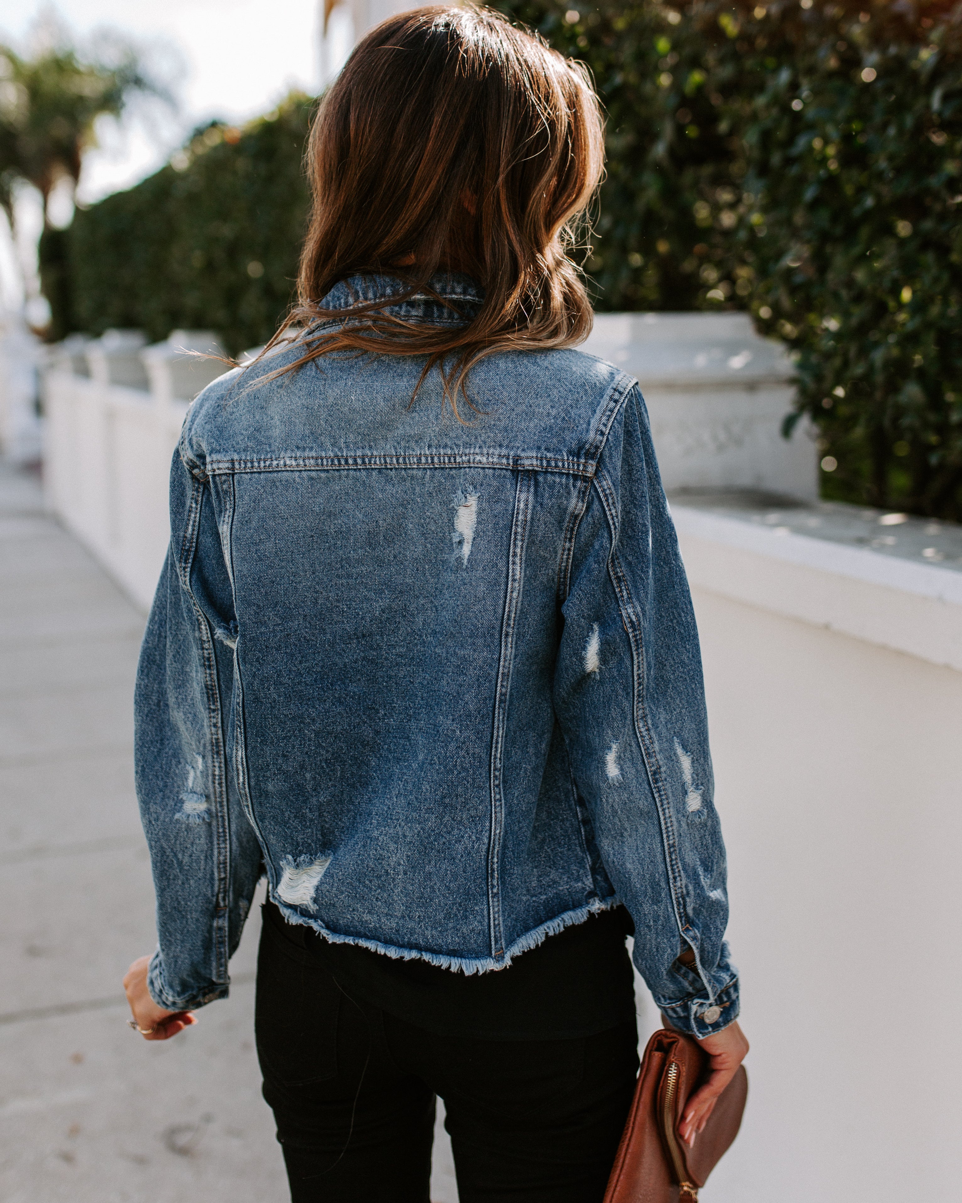 Night Rider Pocketed Distressed Denim Jacket - Se7enfashion