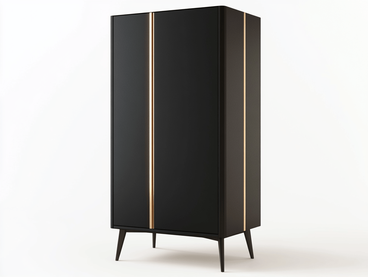 Armario vertical de diseño elegante, color negro y dorado, material madera y metal, adecuado para interiores, tamaño: 50x40x180 cm