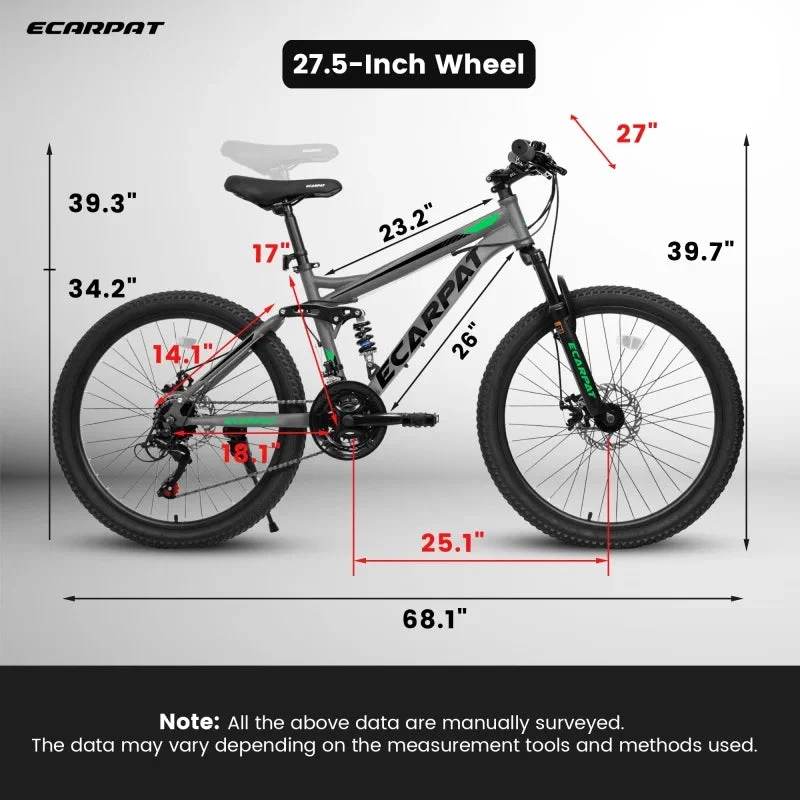 27.5 Inch Full Suspension Mountain Bike With Front And Rear Dual Shock Absorbers, Mechanical Disc Brakes, 21-Speed - A2760 - Image 13 27.5 Inch Full Suspension Mountain Bike With Front And Rear Dual Shock Absorbers, Mechanical Disc Brakes, 21-Speed - A2760 - Image 13
