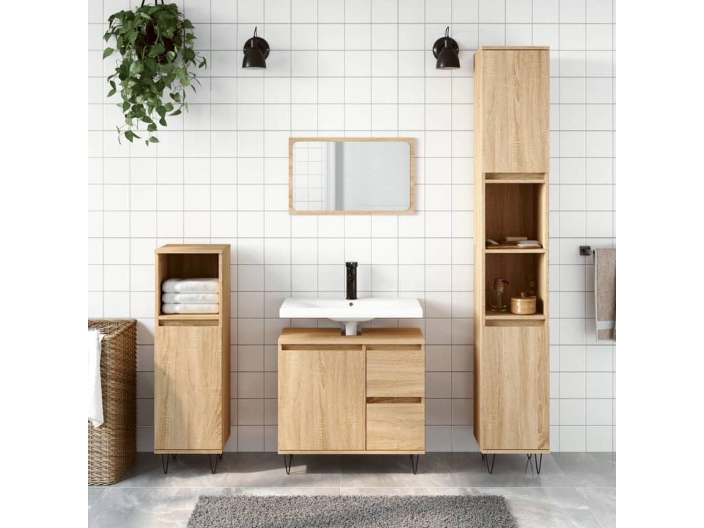Armario de baño madera contrachapada roble Cozetiq 65x33x60 cm
