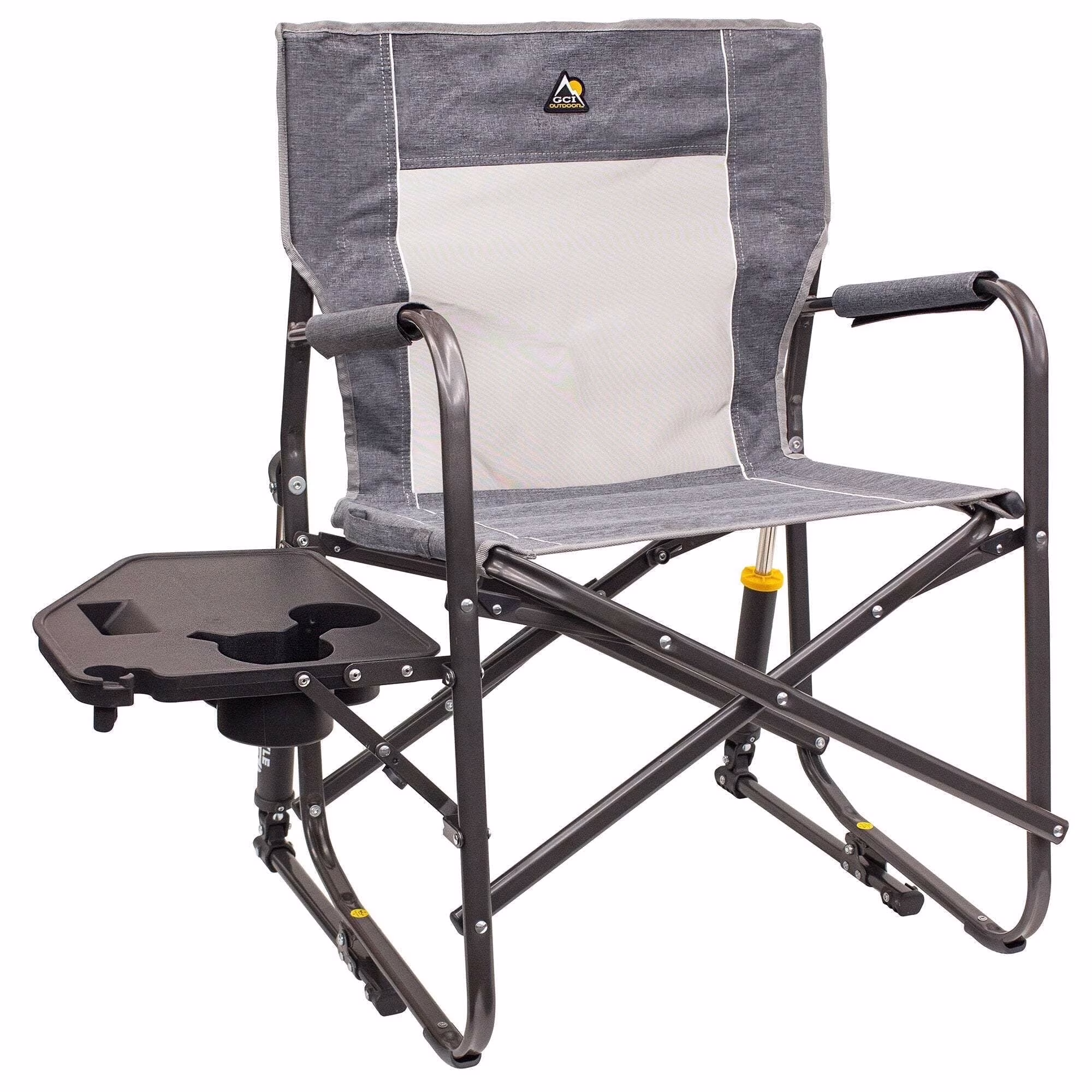 GCI Outdoor Freestyle Rocker with Side Table Foldable Rocking Camp Chair, Heathered Pewter(Indigo)