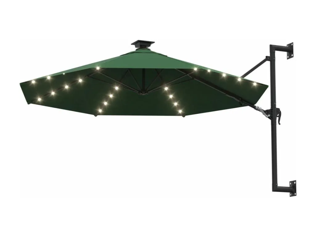 Sombrilla de pared con poste de metal y luz led 300 cm verde. pkv3048808