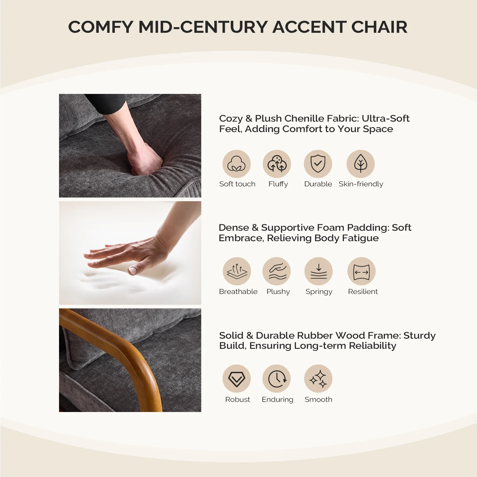 Ktaxon Accent Chair Corduroy Upholstered Armchair, Reading Club Chair with Pillow and Solid Wood Frame for Living Room Bedroom Furniture Off White - Image 134