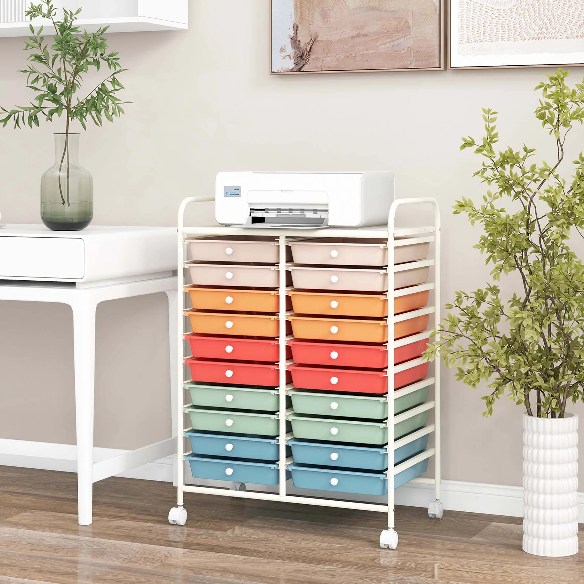 Costway 20 Drawer Rolling Storage Cart Tools Scrapbook Paper Office School Organizer Yellow - Image 30