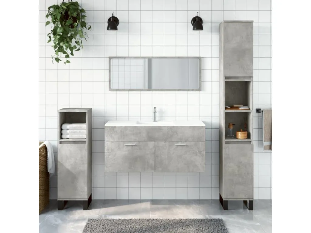 Micasacool Armario de baño con espejo Micasacool de ingeniería gris hormigón