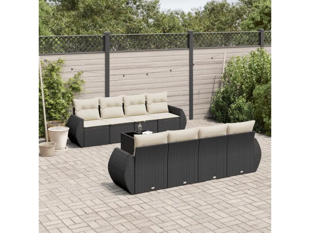 Set de sofás de jardín 8 piezas y cojines ratán sintético negro 70635CWVM