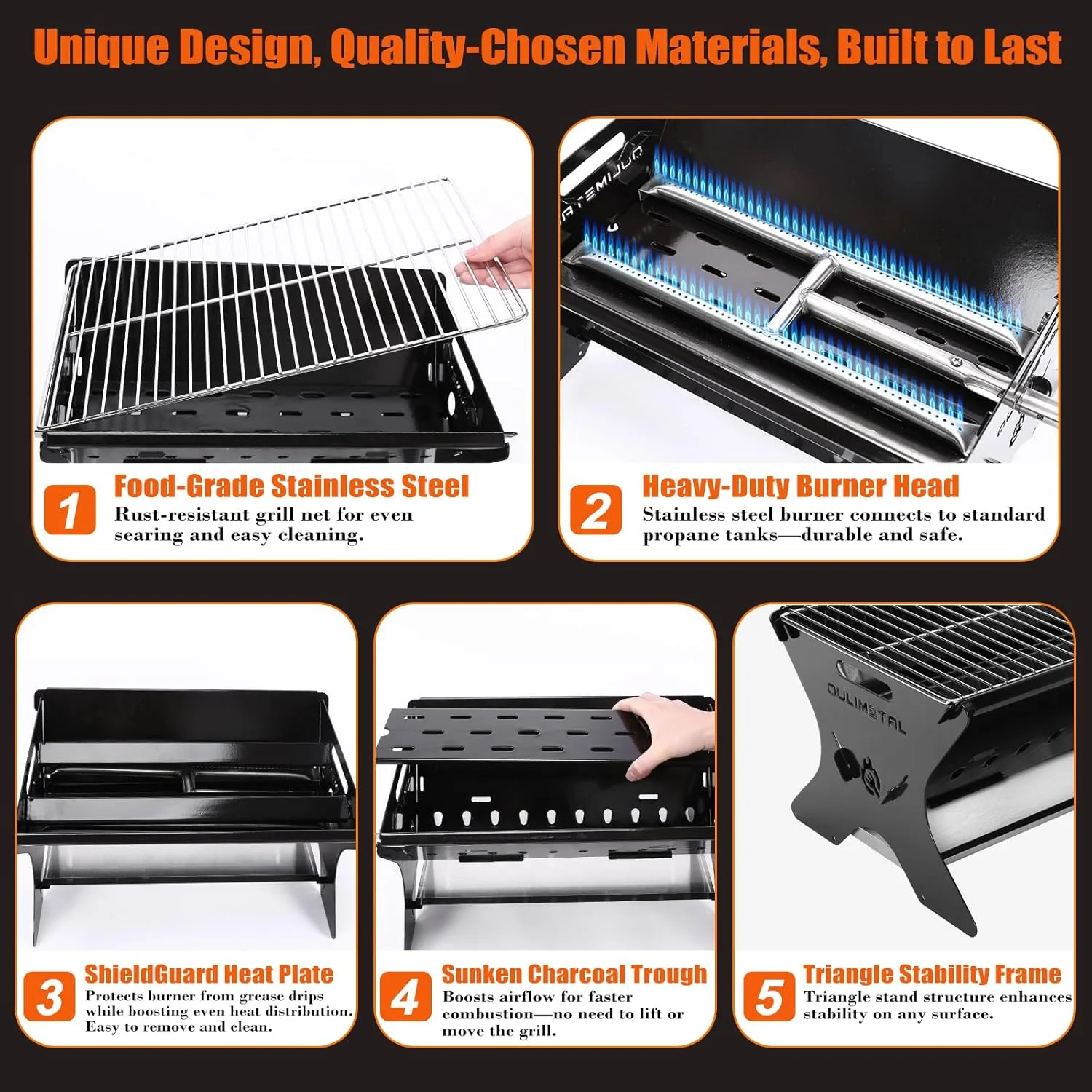 Portable Gas/Charcoal Grill -C Foldable BBQ & Fire Pit for Outdoor Cooking, Camping, Tailgating, & Backyard - Image 8