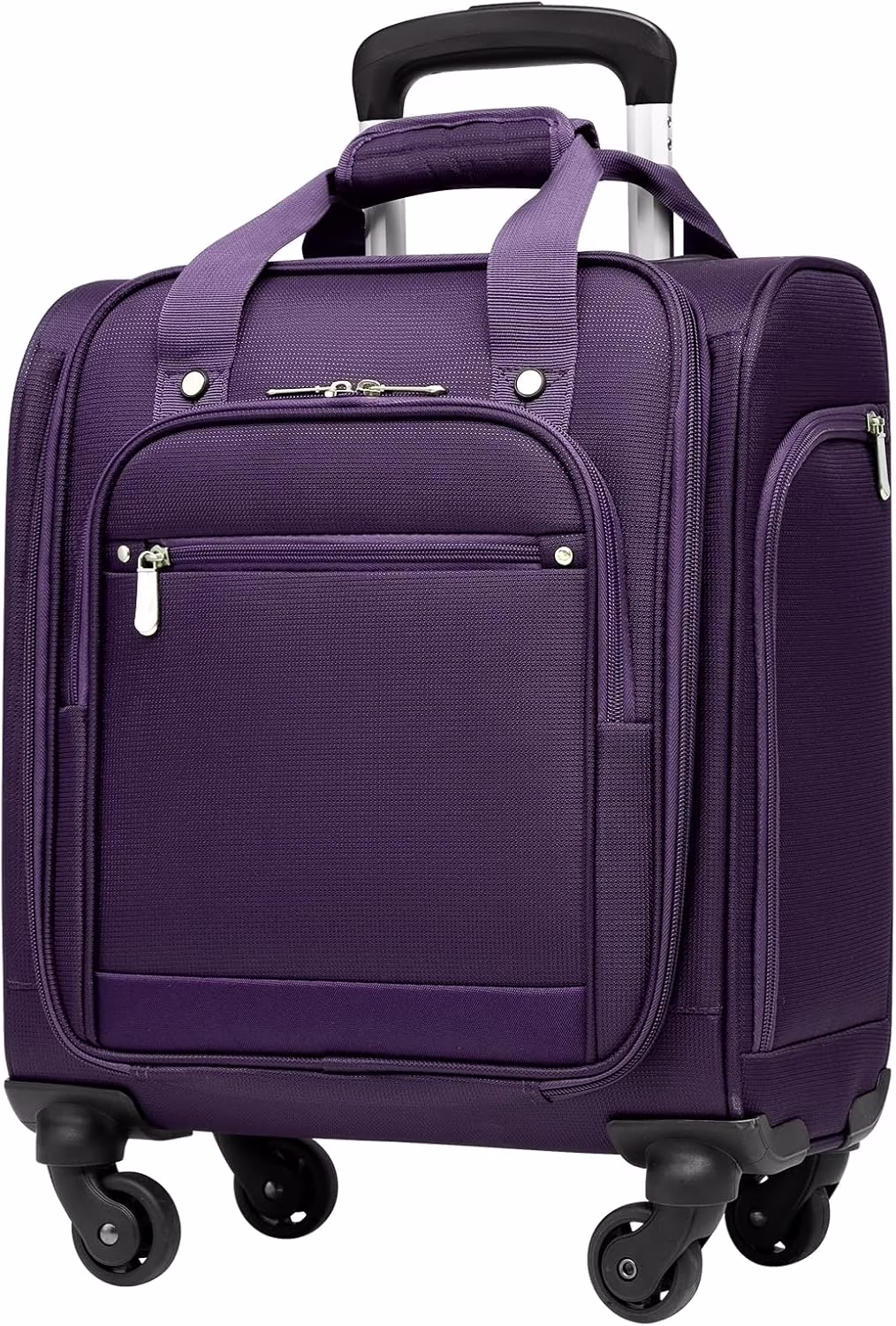 Underseat Carry on Luggage Softside Lightweight Rolling Travel Bag Spinner Suitcase(Underseat 14-Inch Plus/purple)