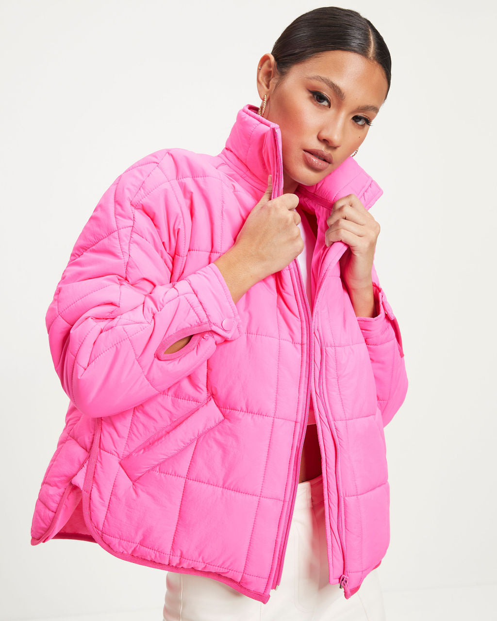 Hunter Quilted Pocketed Jacket - Neon Pink - Se7enfashion
