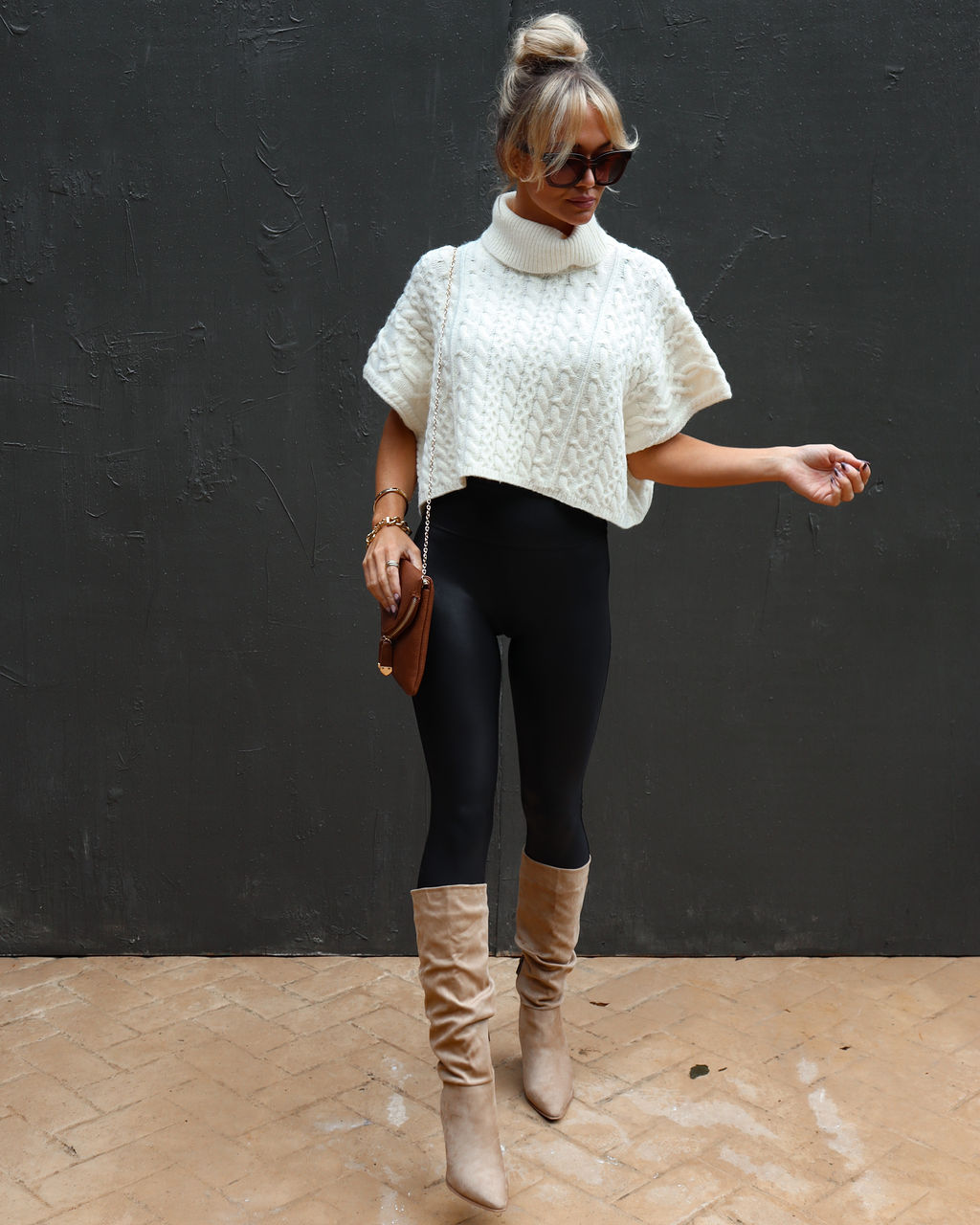 Adalynn Cable Knit Turtleneck Sweater Vest - Cream - Se7enfashion