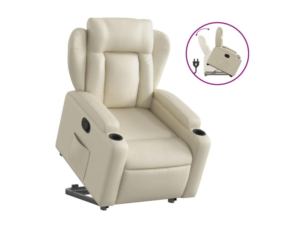 Sillón reclinable elevable cuero artificial color crema