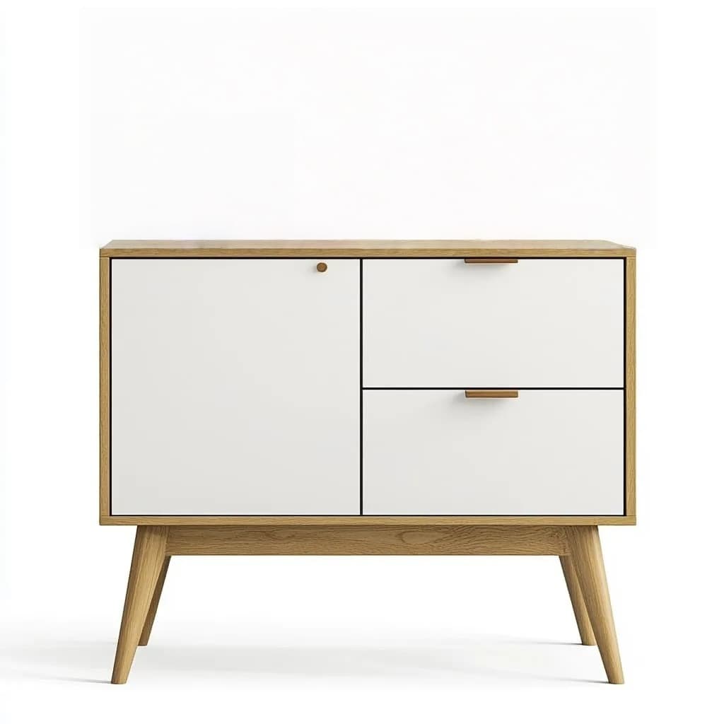 Aparador Madera Blanco/Roble Con Puertas Y Cajones 100x40x80 cm
