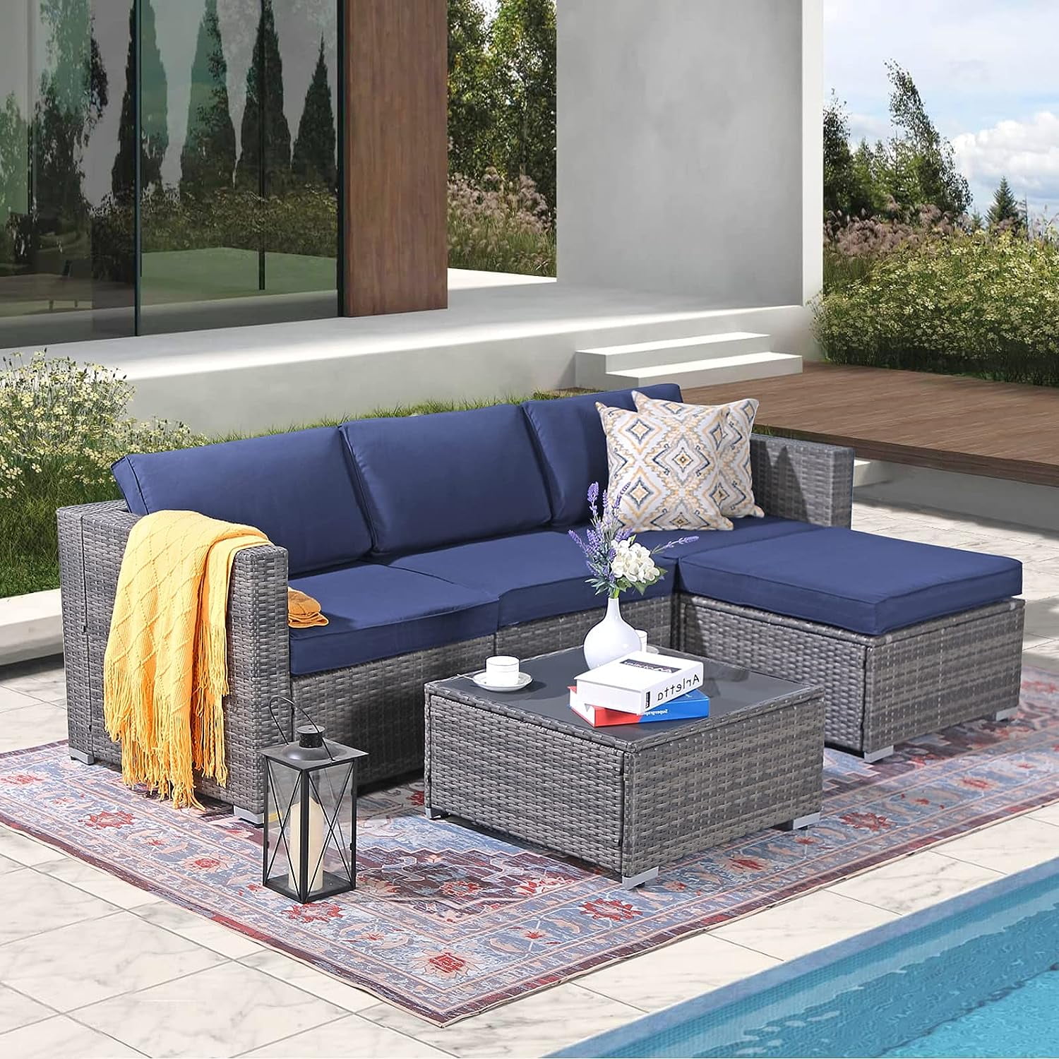 Patiorama 5-Piece Patio Furniture Set, Outdoor Sectional Conversation Set, All-Weather Grey PE Wicker with Light Grey Cushions, Backyard Porch Garden - Image 25