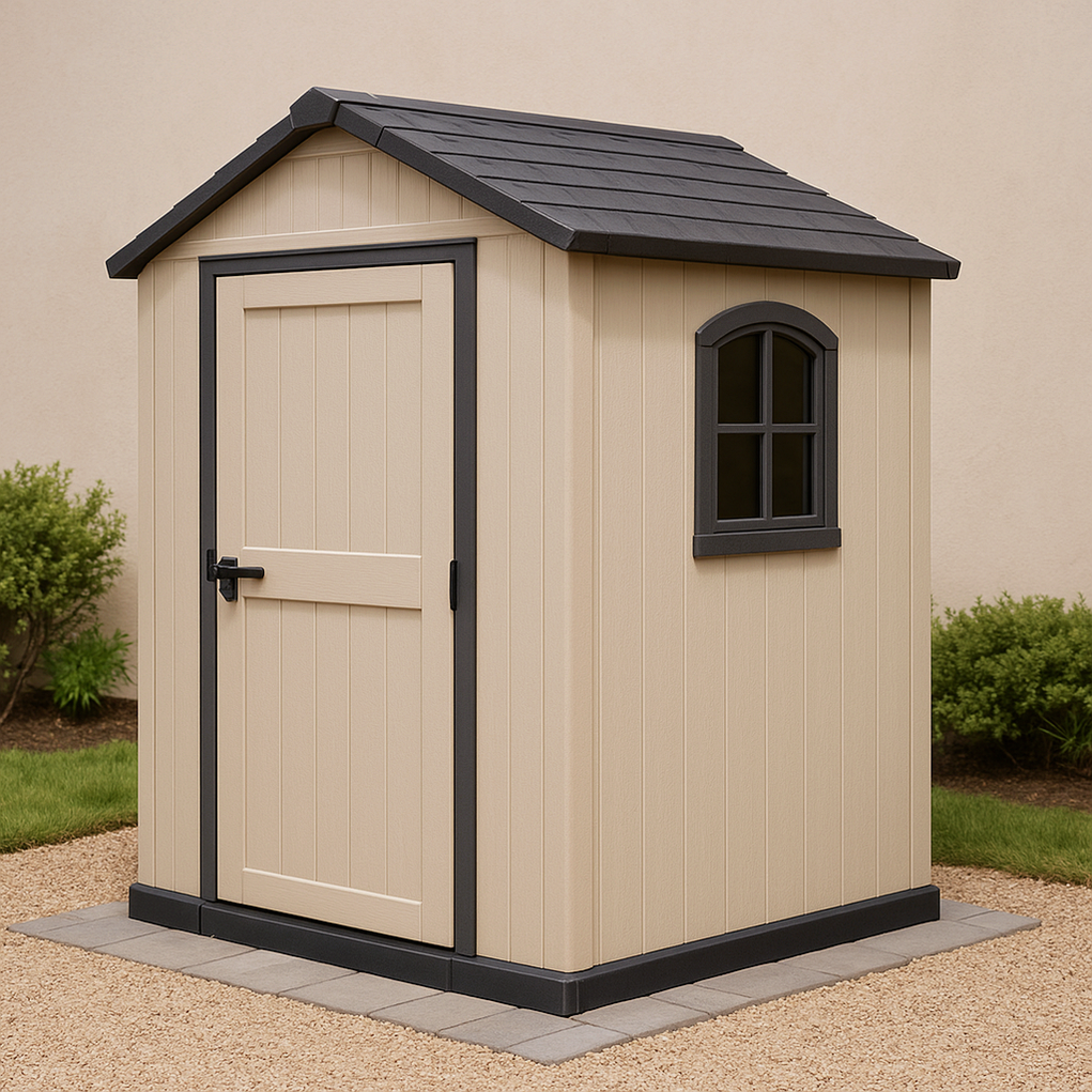 Caseta de jardín de resina 195x150x200 cm Beige/Negro rbCWeIN387ay