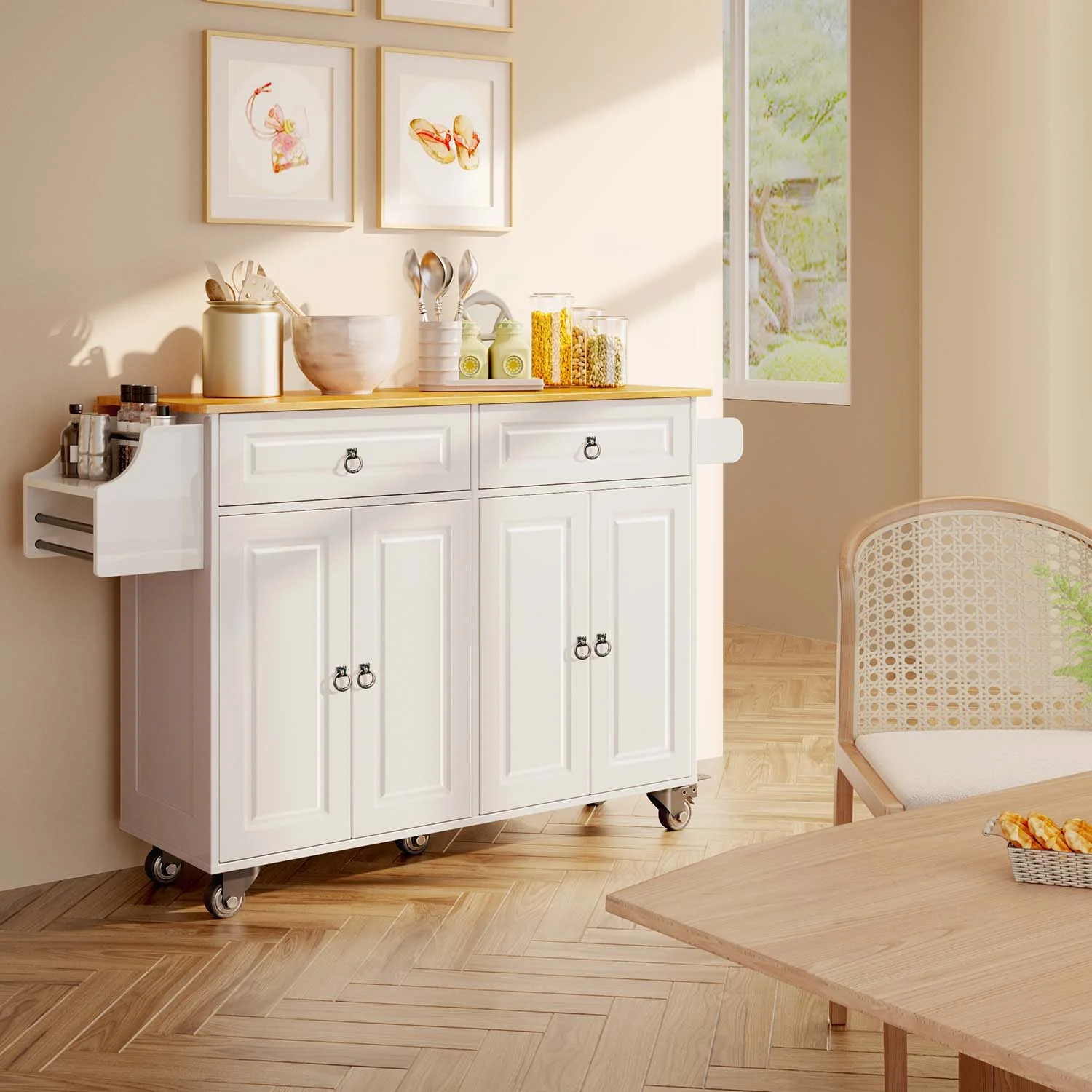 Lofka 52-Inch Kitchen Island with Storage on Wheels with Wood Drop Leaf, Ideal for Small Kitchens - Image 12